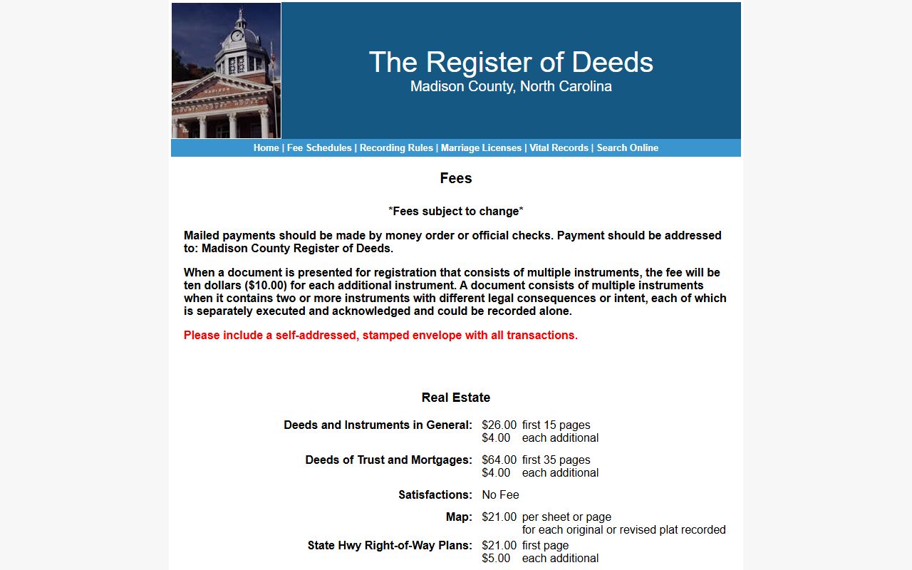 Madison County Clerk of Superior Court fee distinction with Register fees
