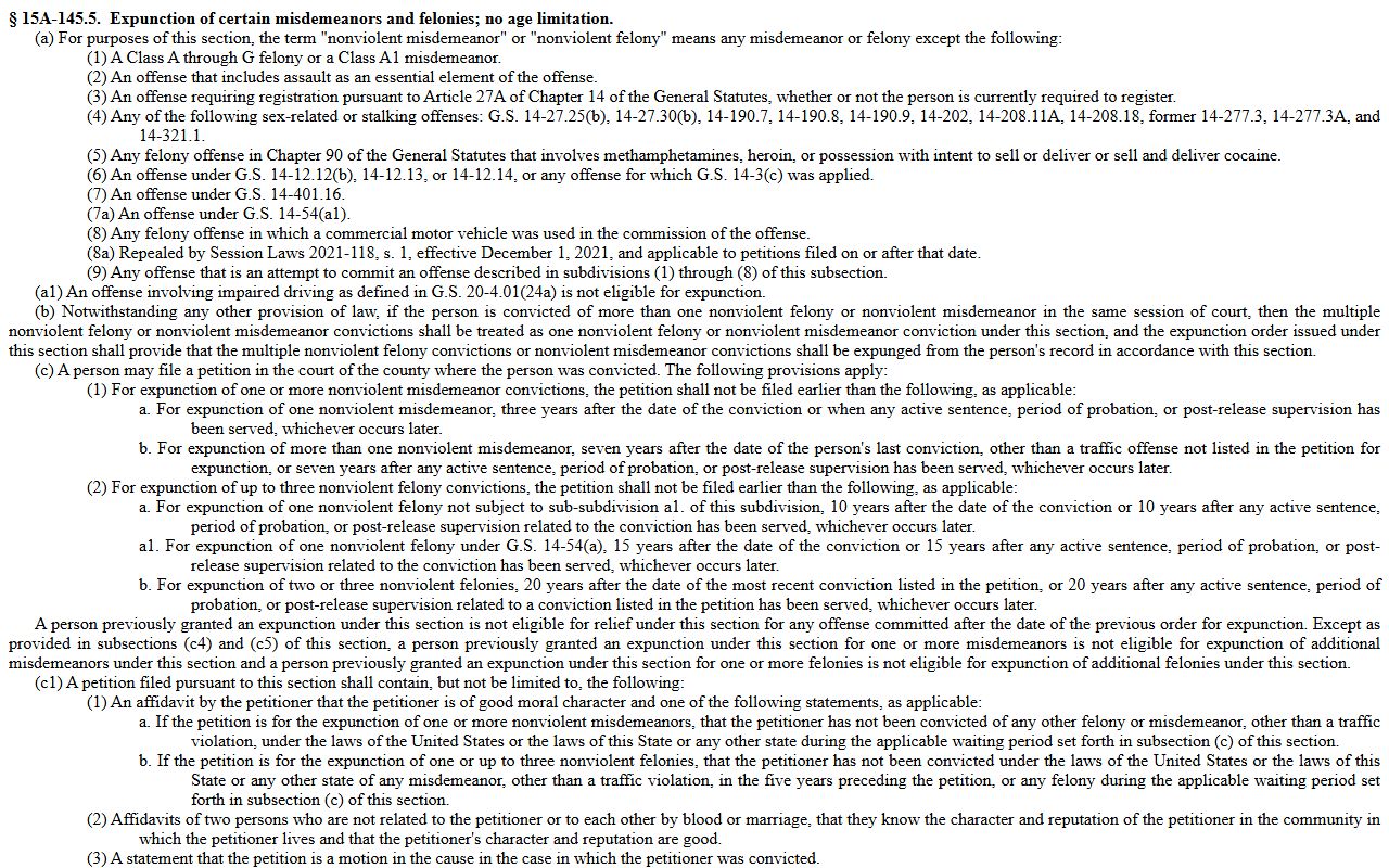 Madison County criminal court records G.S. 15A-145.5 expunction statute