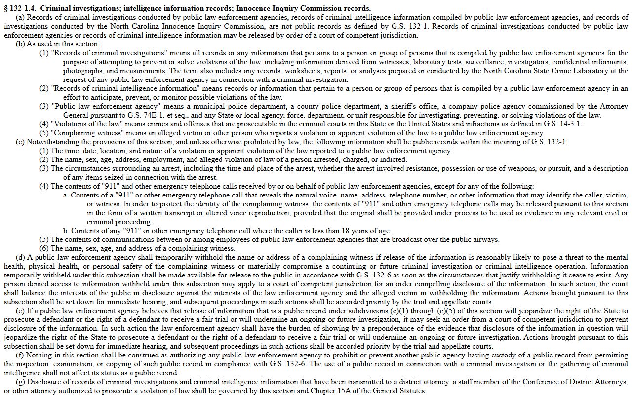 Madison County criminal court records G.S. 132-1.4 investigation limits