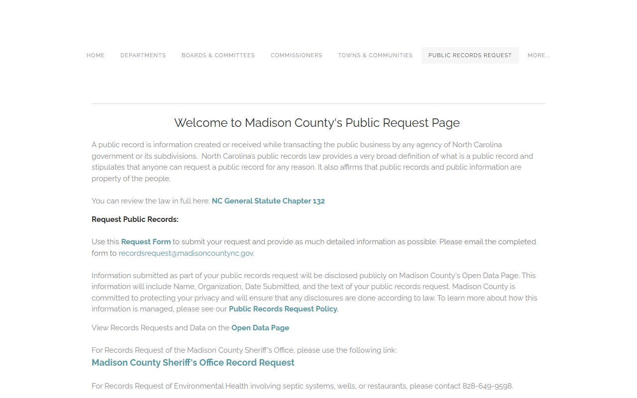 Madison County sheriff and public records request information