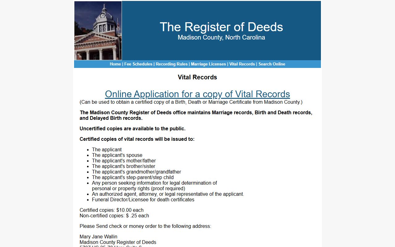 Madison County marriage records vital copy rules